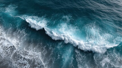 Fototapeta premium Aerial ocean wave crashing with turquoise water seascape view