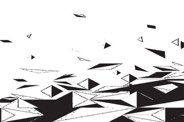 Abstract triangle pattern Chaotic geometric shapes Random scattered design Black and white vector
