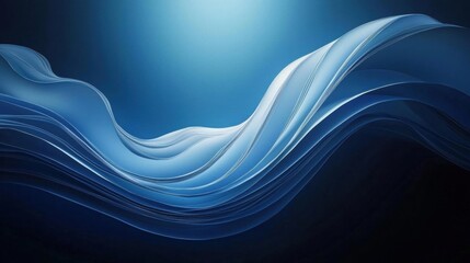 Abstract digital art piece with a dark blue background. the background is a gradient of dark blue and light blue, with a few wavy lines that create a wave-like pattern.