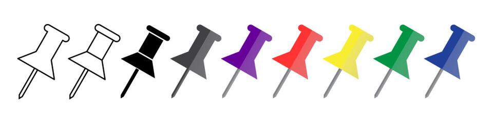 Colorful push pins vector icon set