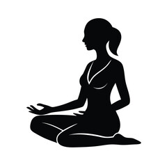 Side view of woman in meditative yoga position vector silhouette  
