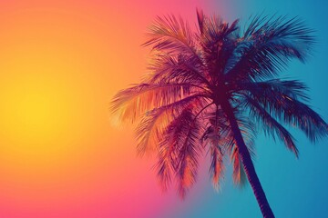 Tropical sunset over palm trees beach paradise colorful sky relaxing atmosphere aesthetic viewpoint
