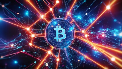 Obraz premium Abstract Bitcoin Cryptocurrency Network Digital Blockchain Technology
