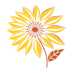 Fototapeta premium Vibrant Sunflower Icon Symmetrical Petals, Round Center, EPS Vector Illustration