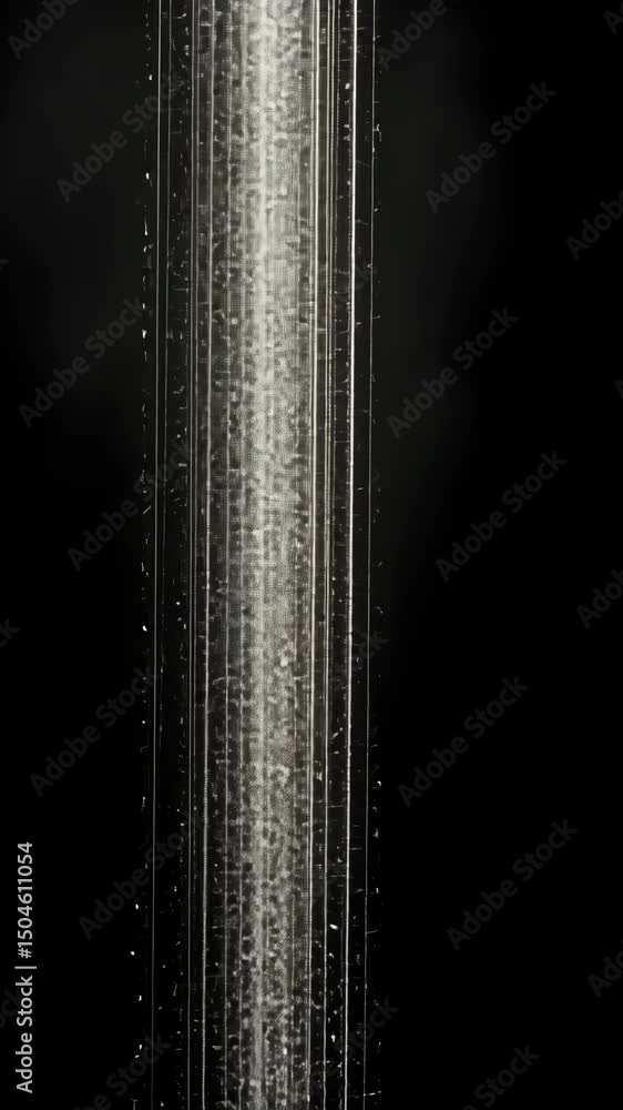 Poster delicate sparkles fall in slow motion across a uniformly dark backdrop. vertical.