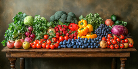 Imperfect bounty of fresh garden produce arranged on a rustic wooden table showcasing vibrant colors and textures