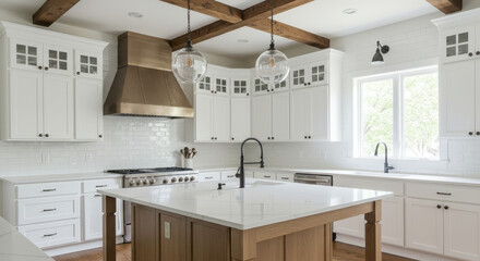 Modern Farmhouse Kitchen Design with White Cabinets and Wood Accents