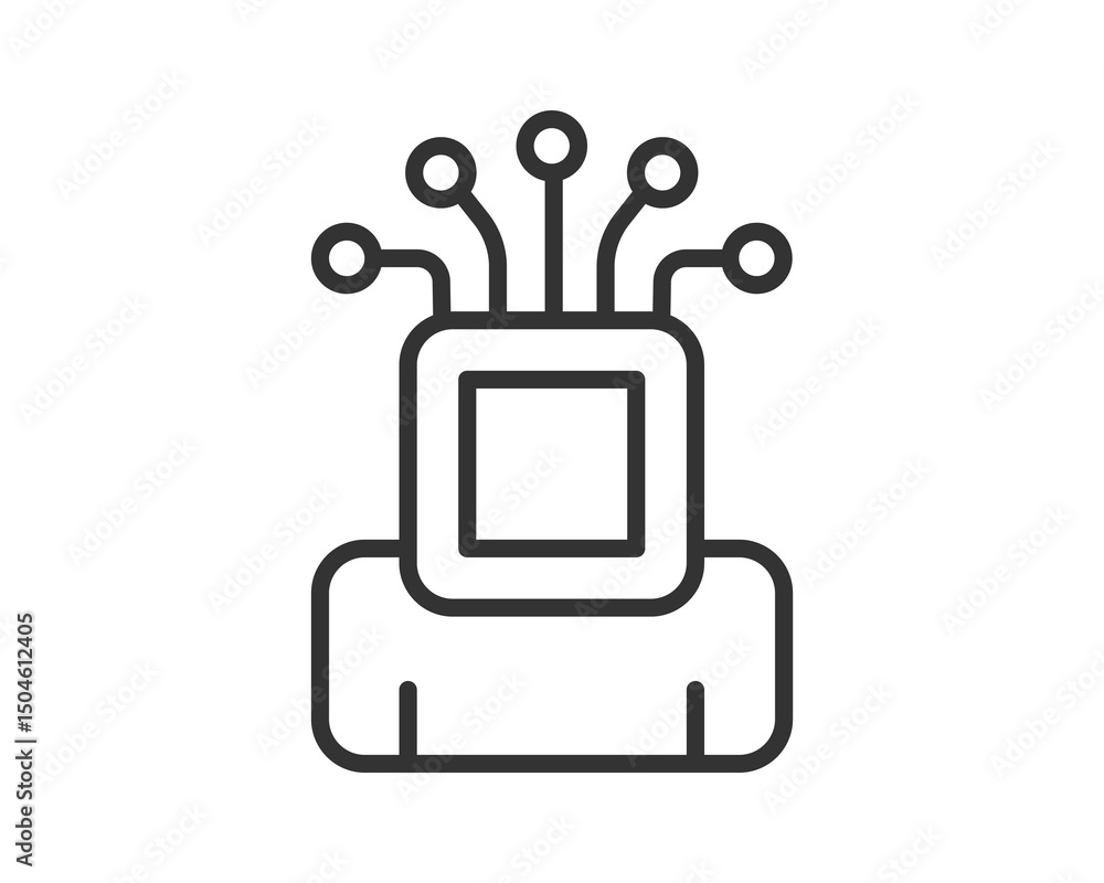 Aufkleber minimalist outline icon of a personlike figure with a screenlike head and wires, symbolizing ai, rob