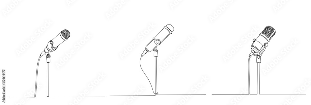 Poster microphone on a long stand in simple line drawing without background