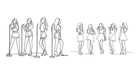 Line drawing of vocal girls singing in a quartet  