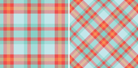 Vibrant turquoise and coral plaid patterns. Perfect for textile design, fashion, websites, or social media.