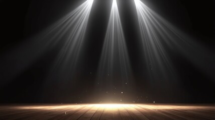Dramatic Stage Lighting Three Spotlights Illuminate Dark Wooden Floor