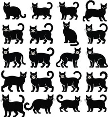 Fototapeta premium A se of 20 different species cat breeds silhouette black illustration