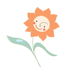 Happy flower with cute smile cartoon character on on a transparent background