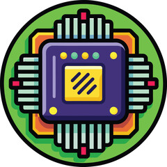 Vibrant Microchip Illustration Depicting Modern Technology and Futuristic Computing