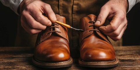 Craftsman polishing leather shoes with attention to detail.