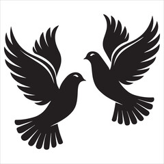 Obraz premium Pair of Doves Silhouette Vector,A pair of flying doves vector art work illustration