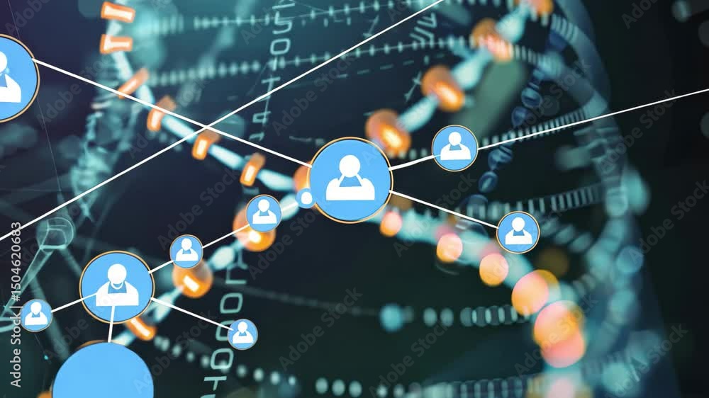 Poster Explore the intricate world of digital data visualization with colorful particle effects and network connections in high-definition resolution