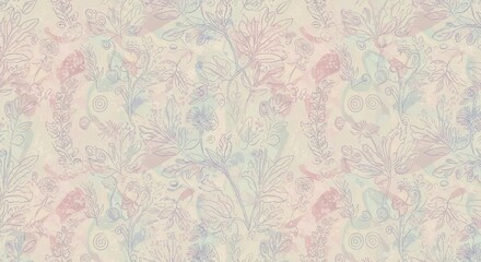 Seamless Botanical Pattern  Hand-Drawn Leaves & Flowers