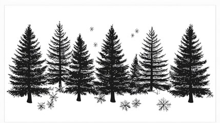 Obraz premium Snowy Winter Forest Silhouette Black and White Illustration