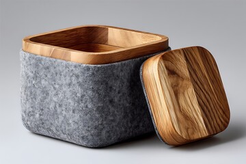 Grey felt container with firewood high resolution image