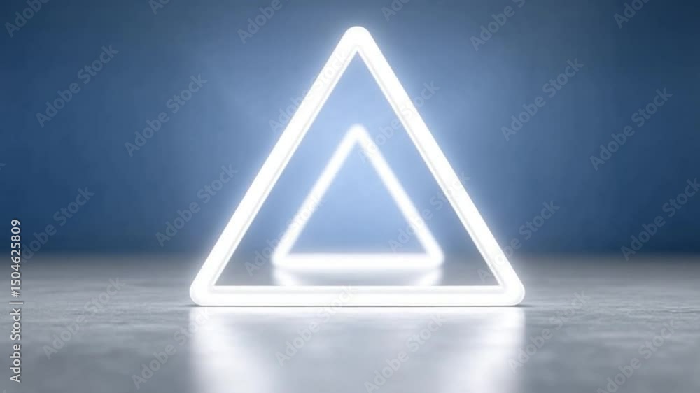 Poster glowing triangle symbol: a luminous white triangle, reminiscent of a warning sign or abstract art, s