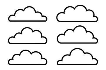 Six simple clouds in black outline style