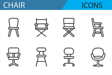 Simple and clean icons for different types of chairs, perfect for use in furniture design and home decor projects.