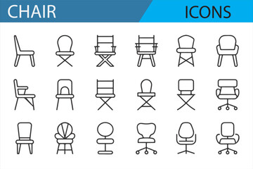 A set of modern chair icons, including ergonomic office chairs and stylish lounge chairs for design projects.