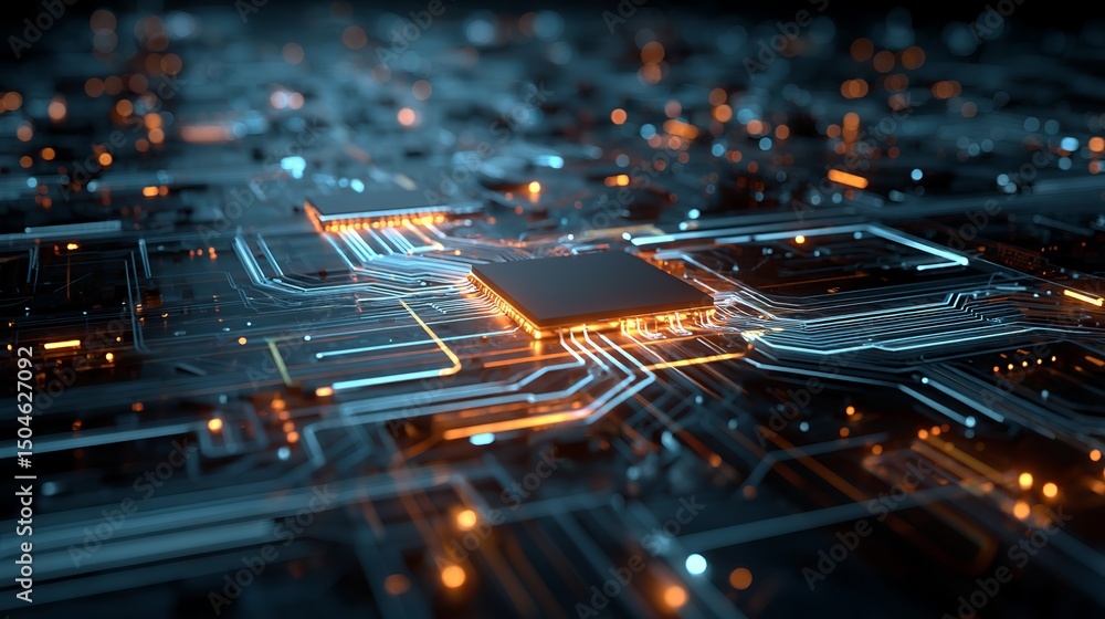 Poster abstract futuristic circuit board technology digital art modern background hightech innovation elect