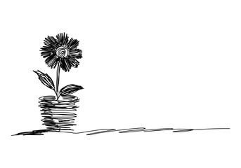 Flower in a pot. One line drawing vector illustration.