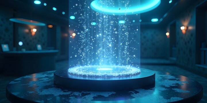 Holographic Blockchain Transaction -  Holodeck Sophisticated Experience featuring l holographic technology with underwater illumination