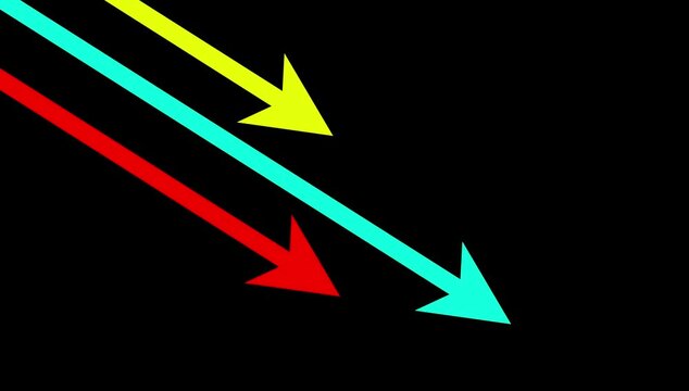 A downward-right arrow motion graphic symbolizing decline and regression, such as economic downturn, sales decrease, and company performance deterioration. 