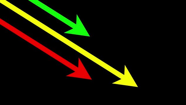 A downward-right arrow motion graphic symbolizing decline and regression, such as economic downturn, sales decrease, and company performance deterioration. 