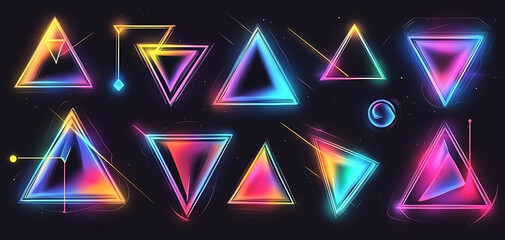 Modern Neon Geometric Triangles on Black Canvas