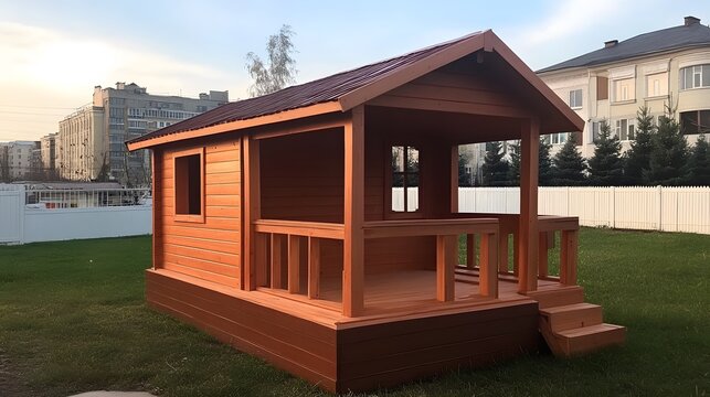 Wooden Playhouse in Backyard Garden Summer - Powered by Adobe