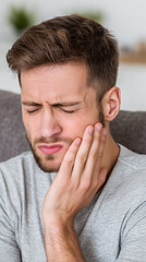 Obraz premium Young man experiencing sudden toothache at home