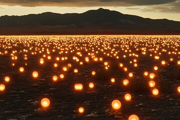 Glowing Lights Illuminate Desert Landscape at Sunset A Captivating Night Scene