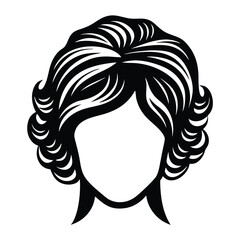 Fototapeta premium A simple and bold silhouette of a woman's face with long, wavy hair, outlined in black on a clean white background