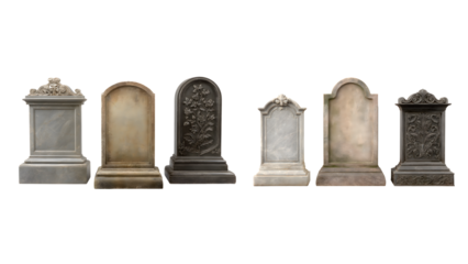 Silent Sentinels: An array of weathered headstones, each bearing a unique design and history, stand in silent testament to lives lived and legacies preserved. PNG