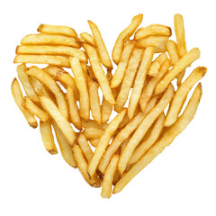 French Fries Heart, Delicious French fries forming a perfect heart shape, creating a tempting and...