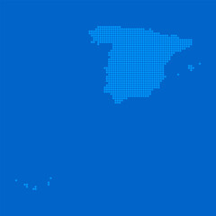 Blue halftone dot outline map background of Spain