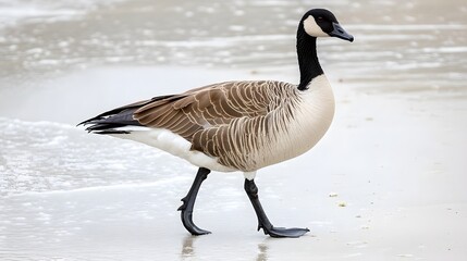 Fototapeta premium Canada Goose Walking on Beach Sand Winter