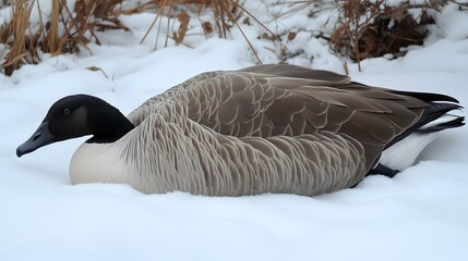 Canada Goose Resting in Winter Snow