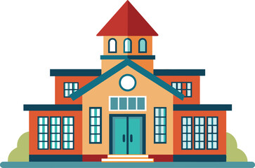 Flat Design School Building Illustration