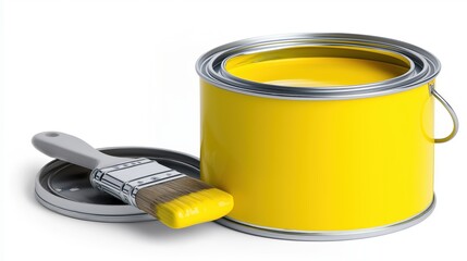 Yellow paint can with brush on lid