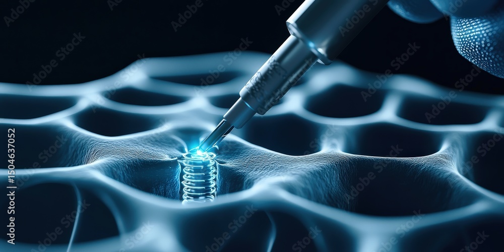 Aufkleber advanced technology featuring a tool interacting with a futuristic material surface.