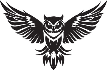 Owl Vector - Tribal Owl with Outstretched Wings Vector Design Symbolizing Wisdom, Power, and Night Vision