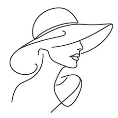 Minimalist line art of a woman wearing a wide-brimmed hat