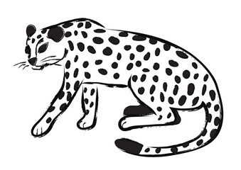 Black and White Cartoon Leopard illustration. Leopard pattern. thick lines illustration. Hand drawn cat illustration. Line art. Leopard Character with Thick Outlines. Hand Drawn with Bold Lines. 